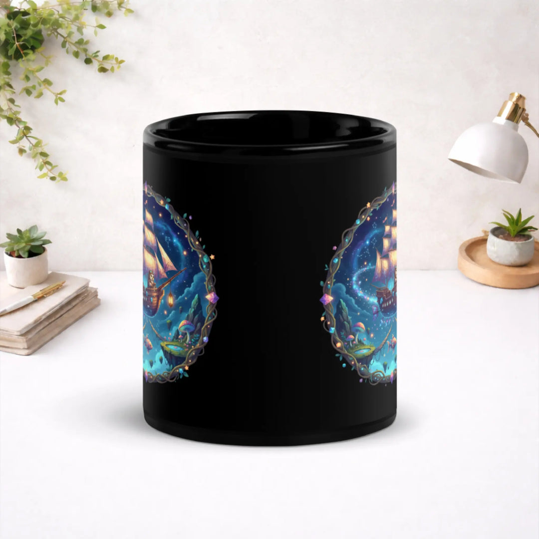 A Curious Voyager's Journal - Black Glossy Mug