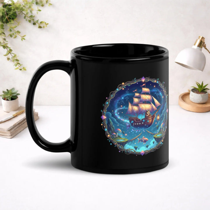 A Curious Voyager's Journal - Black Glossy Mug