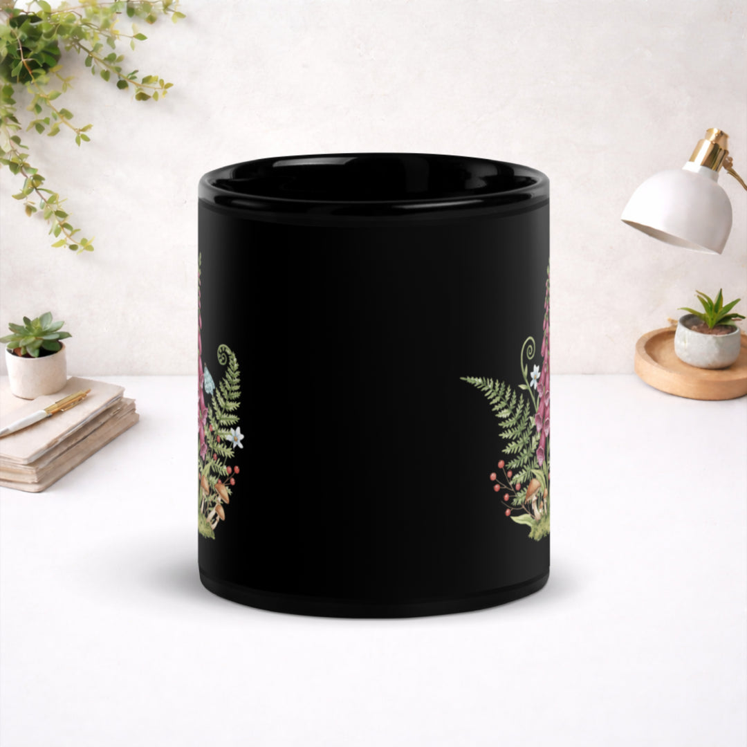 Beneath the Foxglove Tower - Black Glossy Mug