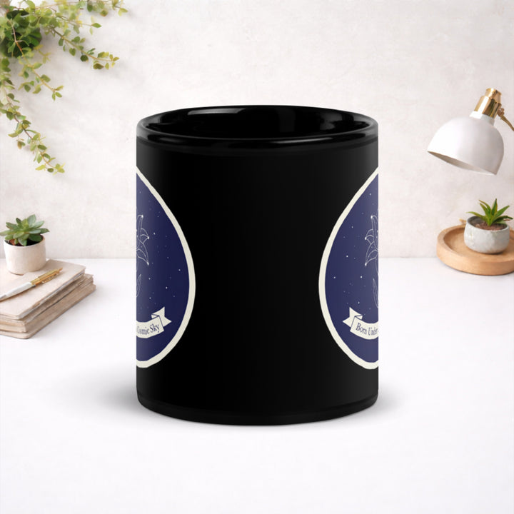 Cosmic Origin Bloom - Black Glossy Mug