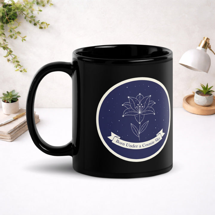 Cosmic Origin Bloom - Black Glossy Mug