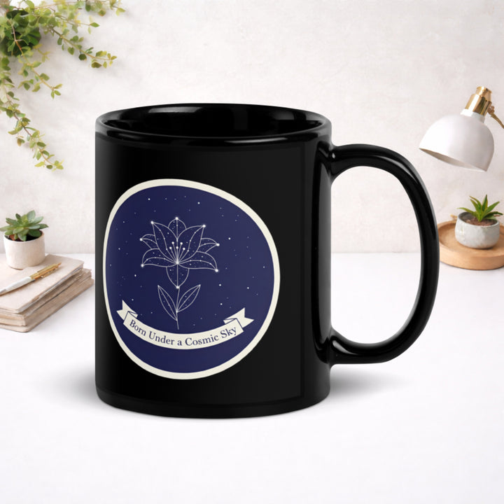 Cosmic Origin Bloom - Black Glossy Mug