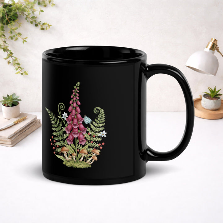 Beneath the Foxglove Tower - Black Glossy Mug