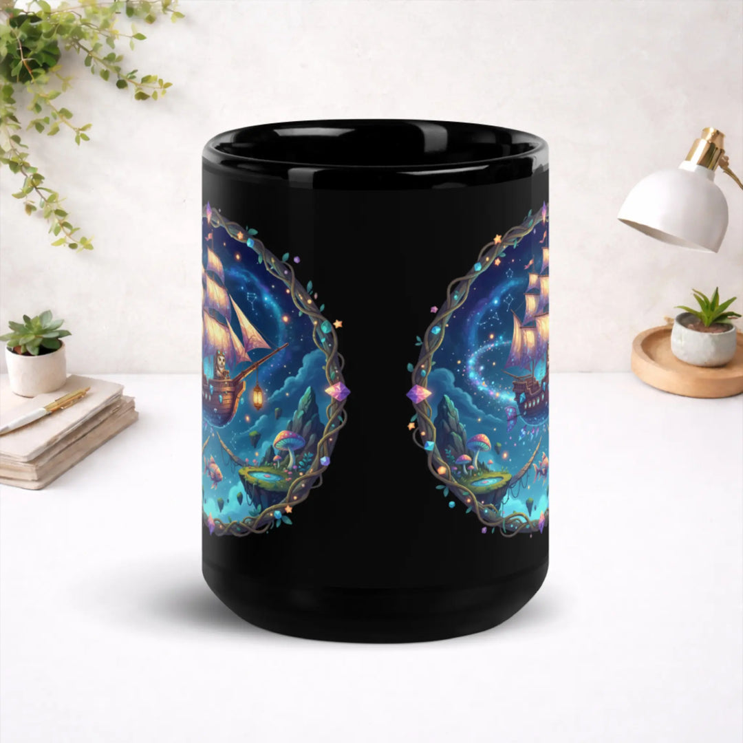A Curious Voyager's Journal - Black Glossy Mug