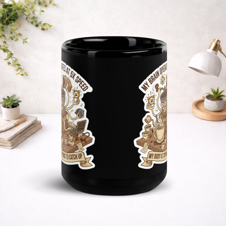 Caffeinated Beyond Human Limits - Black Glossy Mug