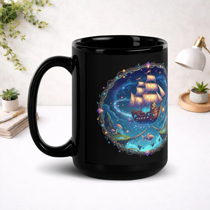 A Curious Voyager's Journal - Black Glossy Mug
