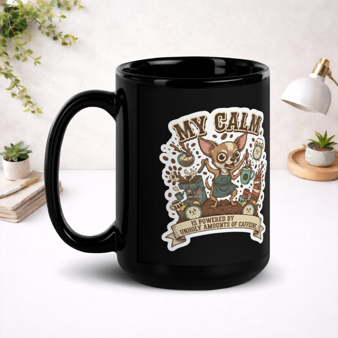 Overcaffeinated but Operational - Black Glossy Mug