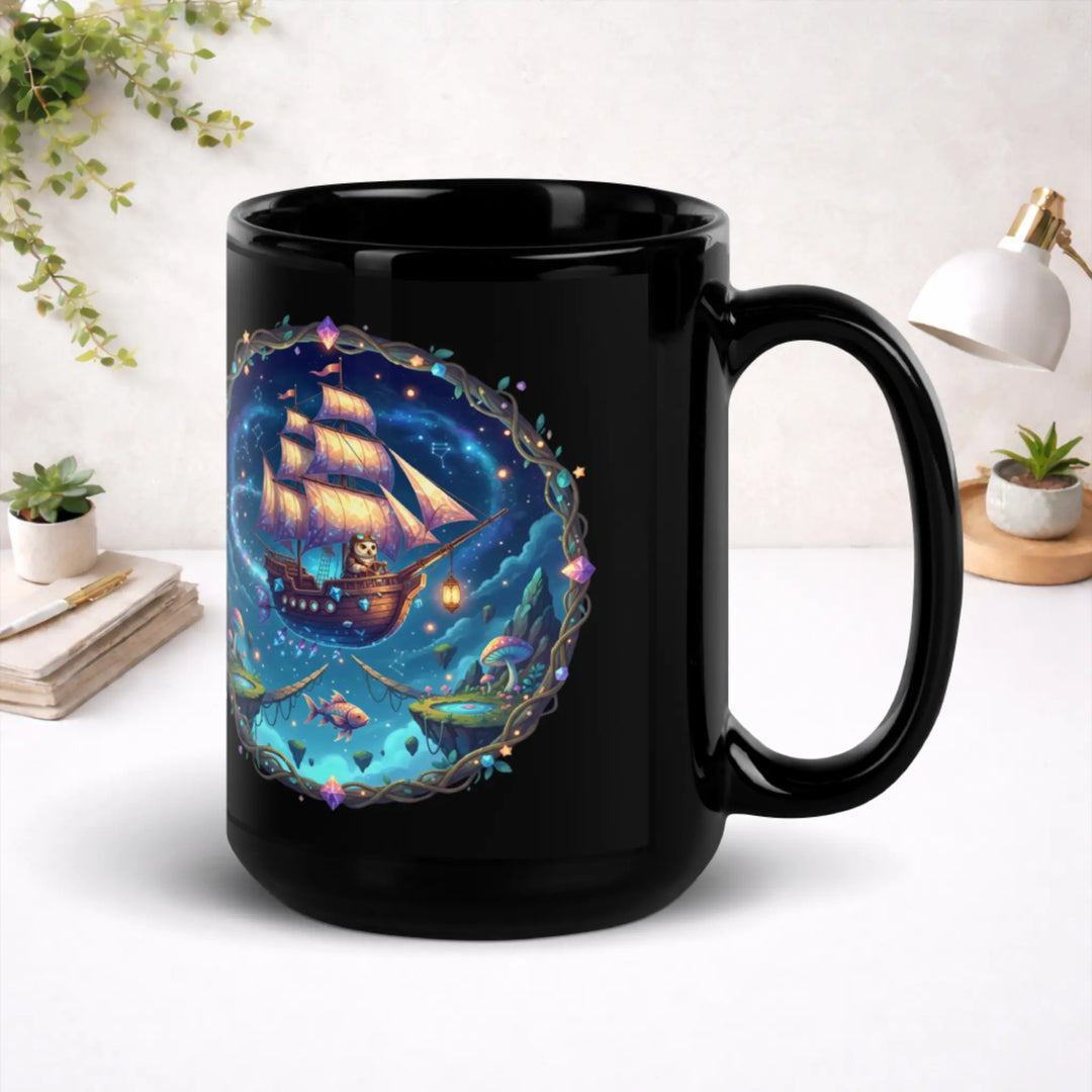 A Curious Voyager's Journal - Black Glossy Mug