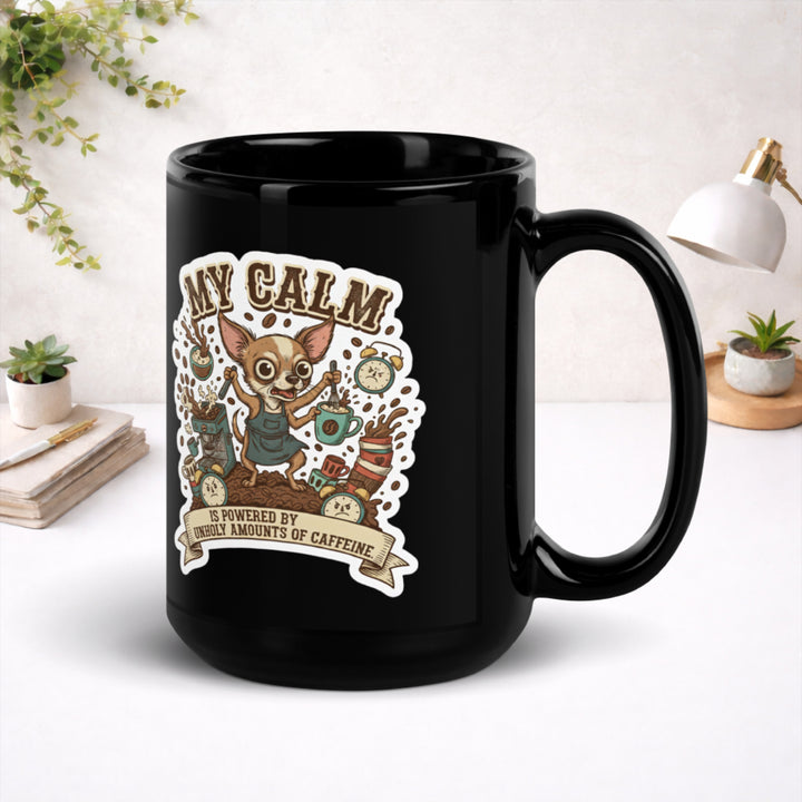 Overcaffeinated but Operational - Black Glossy Mug