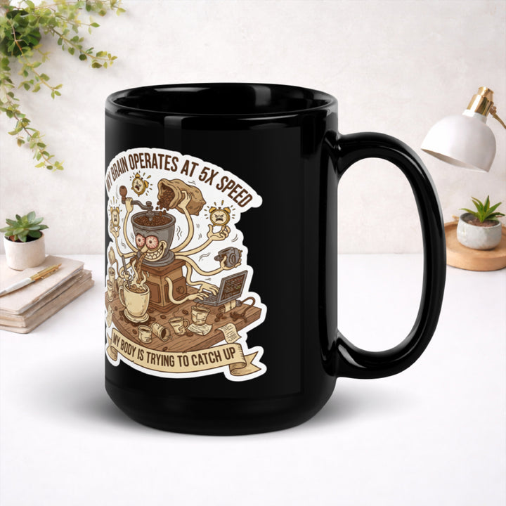 Caffeinated Beyond Human Limits - Black Glossy Mug