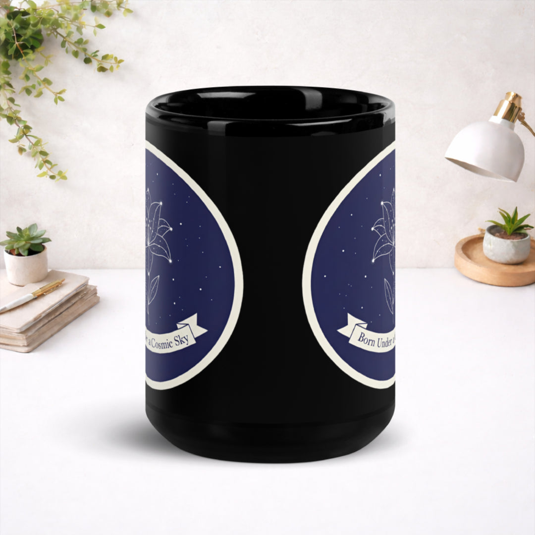 Cosmic Origin Bloom - Black Glossy Mug