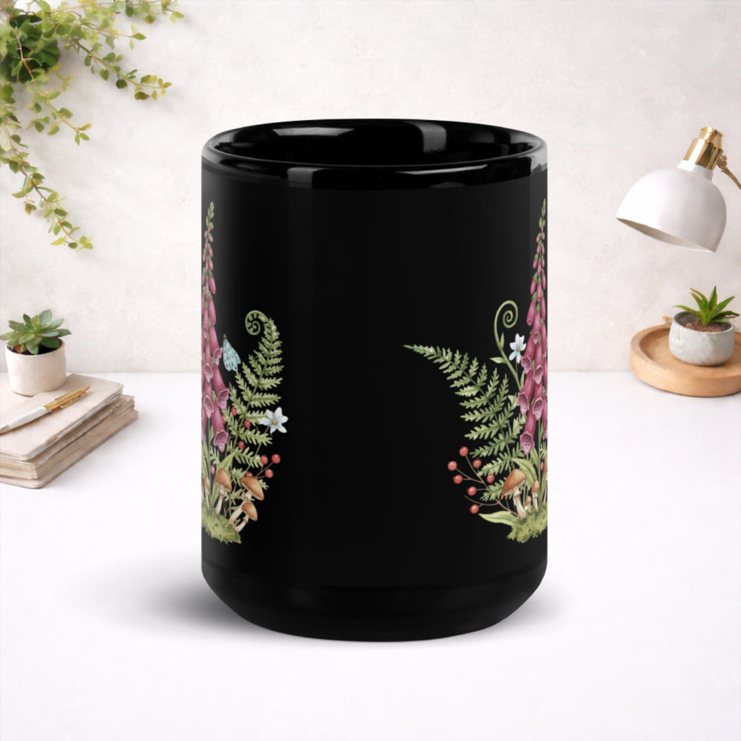 Beneath the Foxglove Tower - Black Glossy Mug