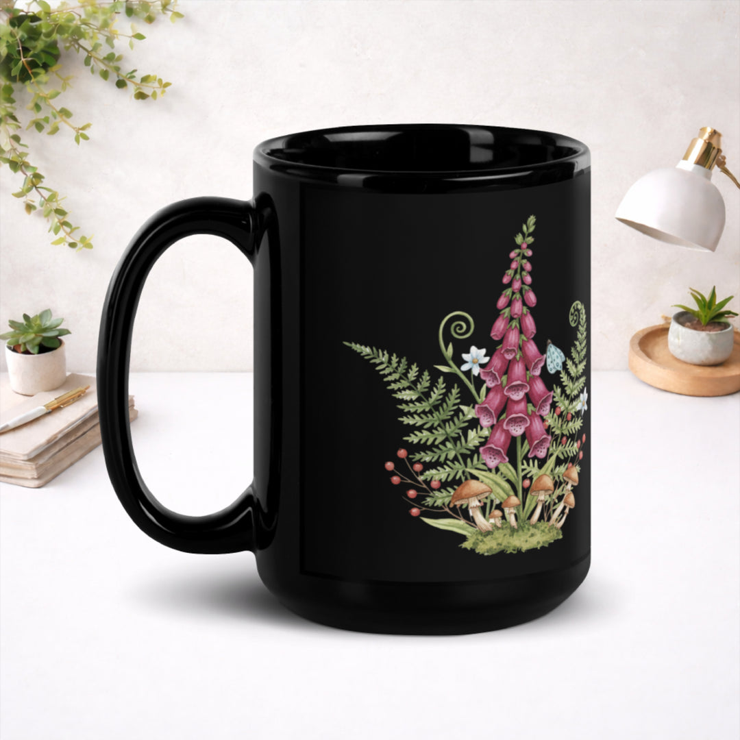 Beneath the Foxglove Tower - Black Glossy Mug