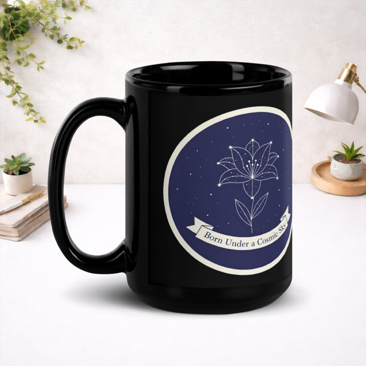 Cosmic Origin Bloom - Black Glossy Mug