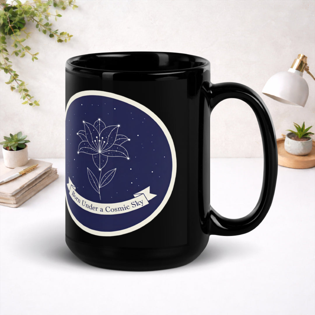 Cosmic Origin Bloom - Black Glossy Mug