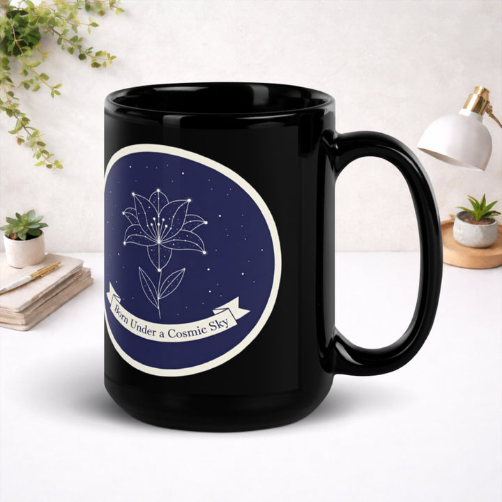 Cosmic Origin Bloom - Black Glossy Mug