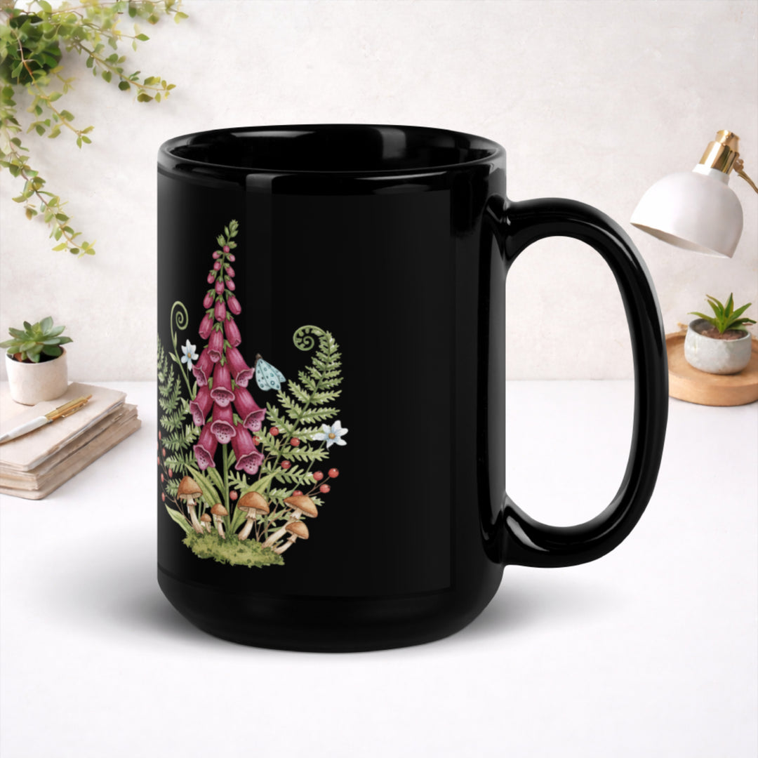 Beneath the Foxglove Tower - Black Glossy Mug